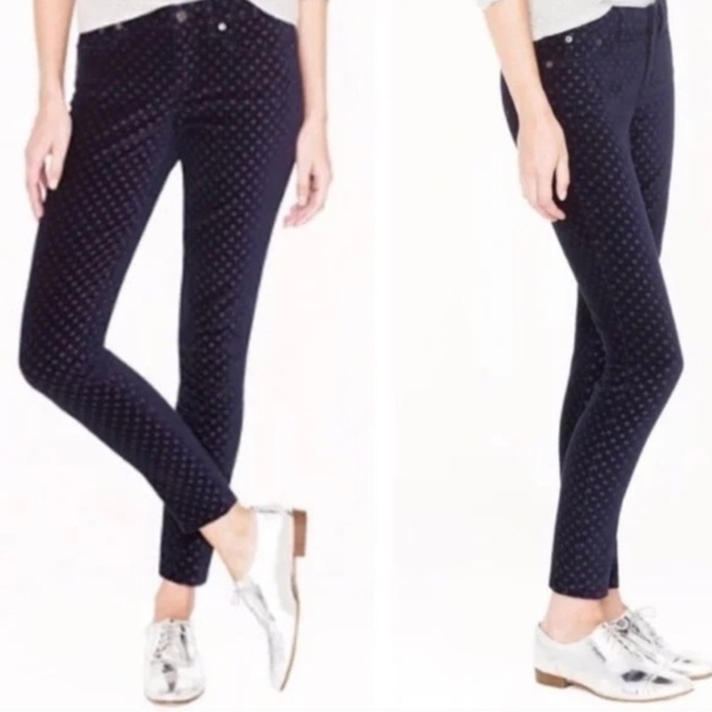 J. Crew Blue Velvet Polka Dot Ankle Pants Size 28